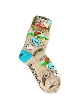 NWT NOVELTY CREW SOCKS BOB ROSS GOOD LUCK SOCKS JUST HAPPY ACCIDENTS GIFT RARE